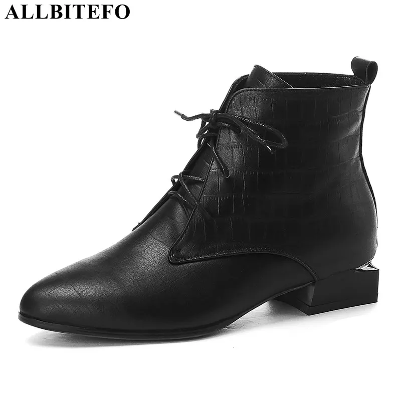 

ALLBITEFO largde size:33-42 genuine leather thick heel martin boots high quality ankle boots for women winter snow women boots