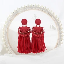 New Retro Ethnic Style Exaggeration Personality Tassel Earrings For Women Metal Ball Beads Long Statement Fringe Drop Earrings ethnic ball drop earrings