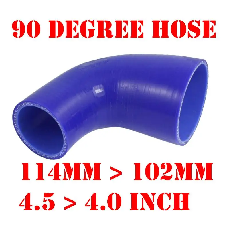 114 mm > 102 mm, 4.5" >4.0" Inch Silicone Reducer Hose Elbow 90 Degree