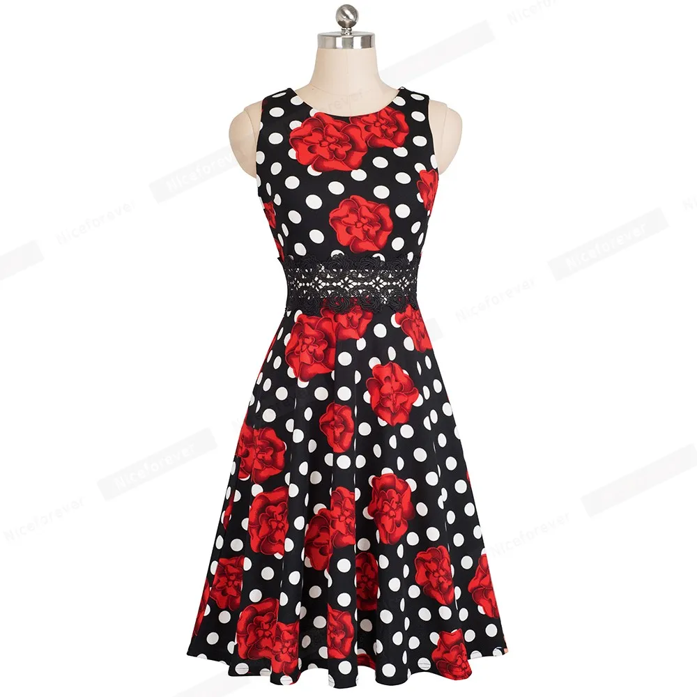 Nice-forever Vintage Elegant Embroidery Floral Lace Patchwork vestidos A-Line Pinup Business Women Party Flare Swing Dress A079 113 Nice-forever Vintage Elegant Embroidery Floral Lace Patchwork vestidos A-Line Pinup Business Women Party Flare Swing Dress A079 113