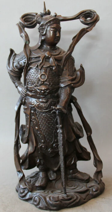 

JP S0524 17" Chinese Bronze Stand immortal God Wei Tuo Veda Skanda warrior knight Statue