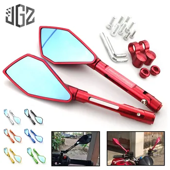 

Motorcycle Full CNC Aluminum Handlebar Rear View Side Mirrors Blue Glass Universal for Ducati Honda Yamaha Aprilia KTM Kawasaki