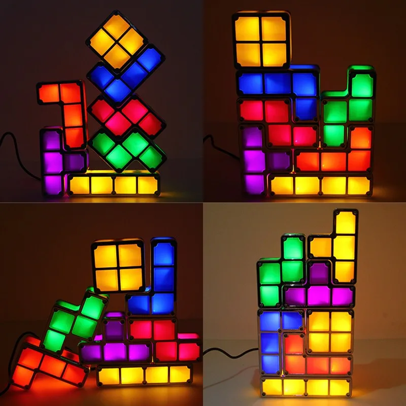 

Stackable DIY Tetris Puzzle Lamp Puzzle Vintage Games Blocks Night Tower Colorful Bricks Magic Toys LED Night Lights Kids Gift