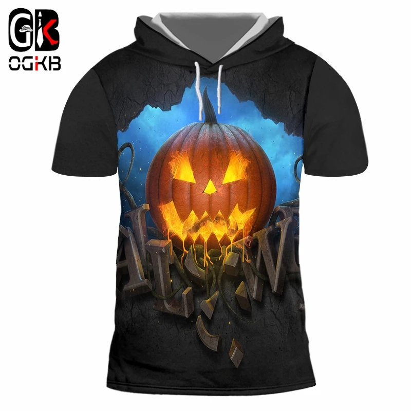 

OGKB Women Halloween New Hooded Tshirt 3D Printed Pumpkin Harajuku Street Clothing Personality Spandex Tee Shirt 6XL