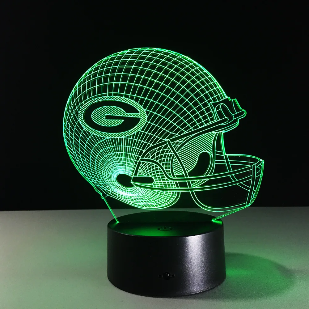 

3D Lamp Football Green Bay Packers Helmet LED Light 7 Color Change Table Lamp Colorful 3D Night Light Kids Christmas Gifts