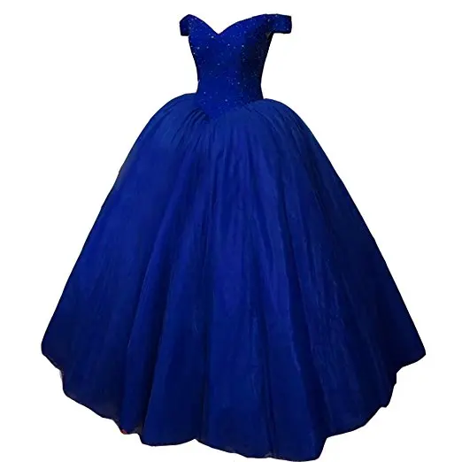 ANGELSBRIDEP Quinceanera Dress For 15 Years Fashion V-Neck Tulle Bead Floor-Length Womens Sweet 16 Dress Debutante Gowns