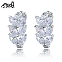 Effie Queen Vintage Leaf Design Stud Earring with Luxury AAA Marquise Cut Austrian CZ Crystal Earrings