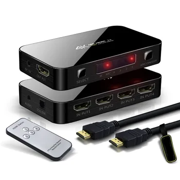 

PUZHIJIE HDMI 2.0 Switch 4Kx2K 4 in 1 out Switch ARC with IR Wireless Remote Control Supports 3D HDCP1.4 for PS4