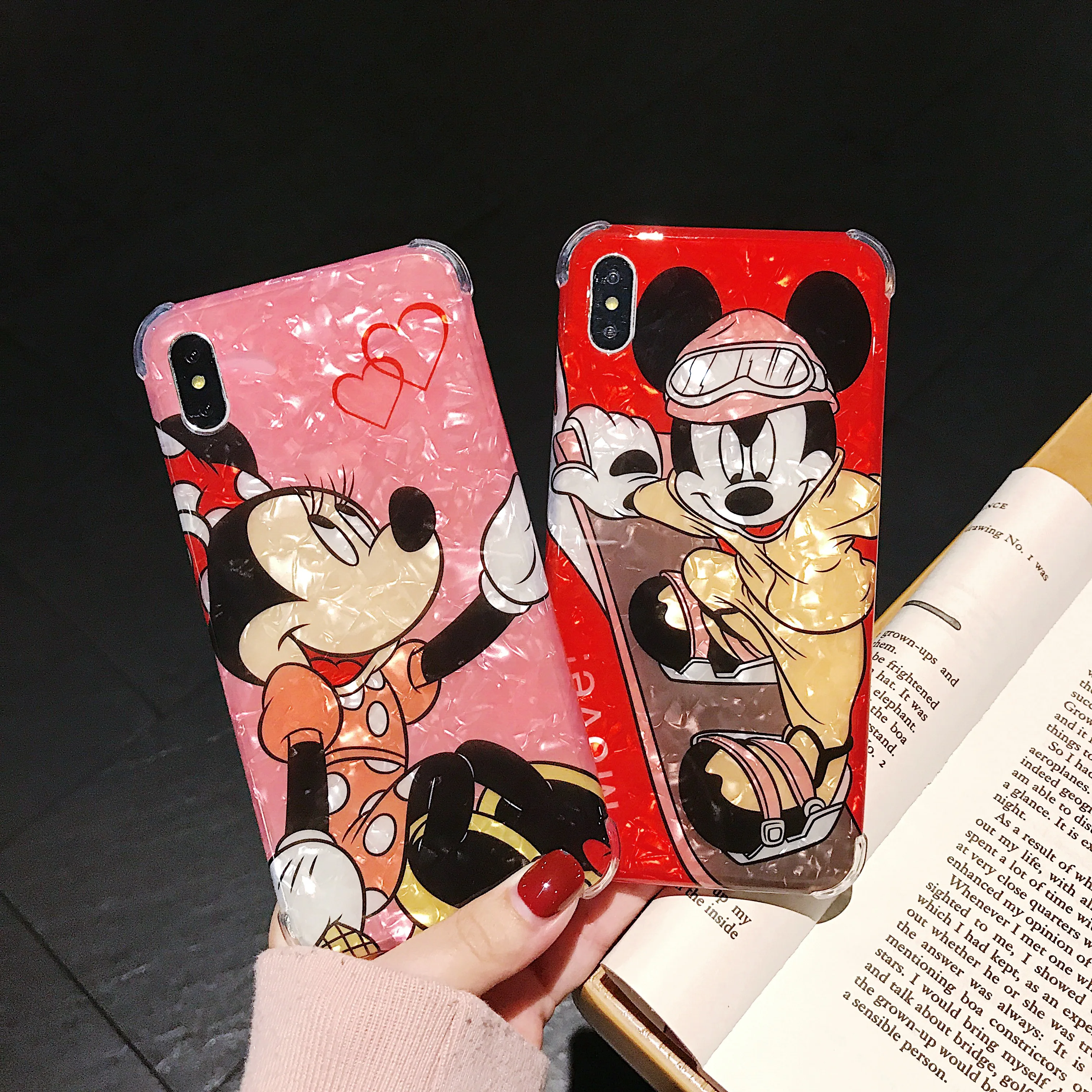 

KAIEN Seashell cute LOVE mickey Minnie fashion Anti-drop soft cover Mobile phone case for iPhone 6 6S 7 7plus 8 plus X XR XS MAX