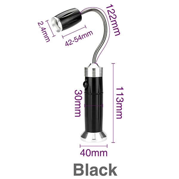 LED Portable Light Multifunctional Waterproof Working Lamp Magnetic Base Flexible Gooseneck Adjustable Focus Flashlight For BBQ - Мощность в ваттах: Black