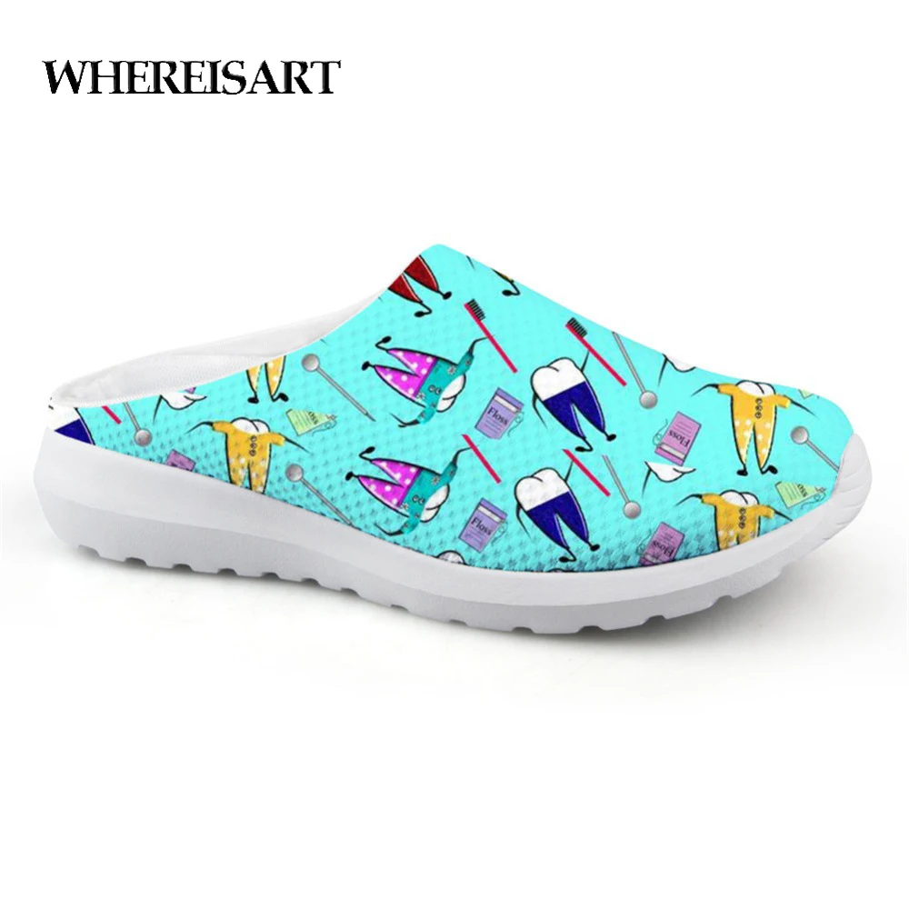 

WHEREISART 3D Cute Dentist Prints Women Sandals Flats Female Breathable Air Mesh Water Shoes Casual Summer House Slippers Woman
