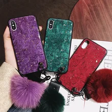 Crystal Rhinestone Bling For Oneplus 7 Retro Palace Marble Case For Oneplus 7 Pro Diamond Glitter Hair Ball+Lanyard Case Cover