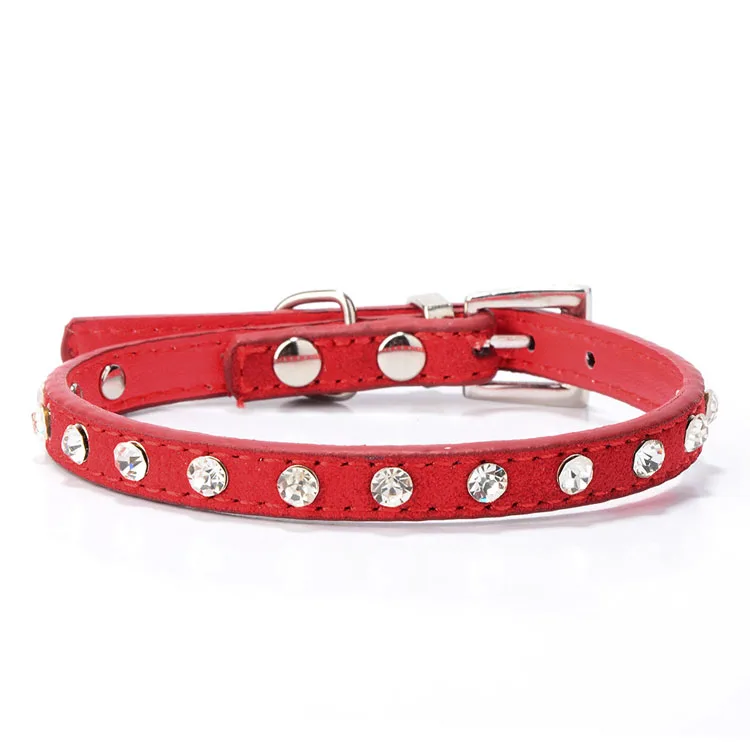 SYDZSW Rhinestone Leather Pet Dog Cat Collar Luxury One Row Crystal Diamond Cat Necklace Small Dogs Chihuahua Products Cat Supplies5