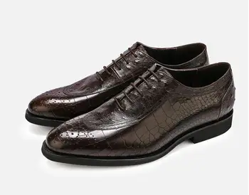 

Brogue Carved Shoes Men Lace Up Genuine Leather Alligator Pattern Formal Dress Party Height Increasing Smrt Casual Shoes