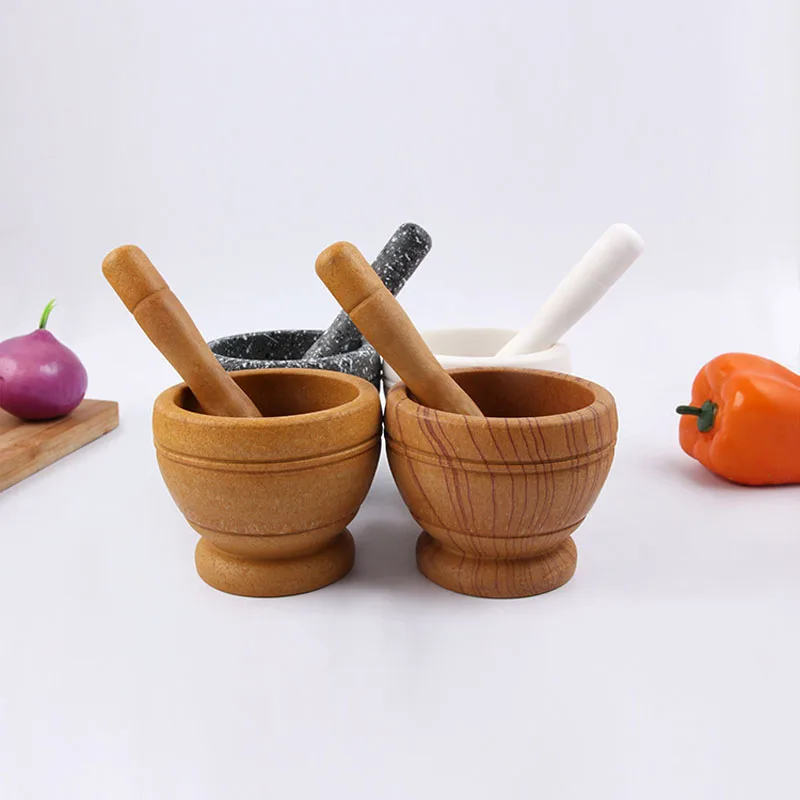 Wooden Grain Plastic Pestle Set Garlic Ginger Pugging Grinding Mill