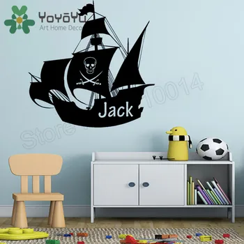 

Personalized Name Wall Sticker Vinyl Art Removeable Poster Beautiful Boys Room Decor Pirate Ship Ornament Decals LX22