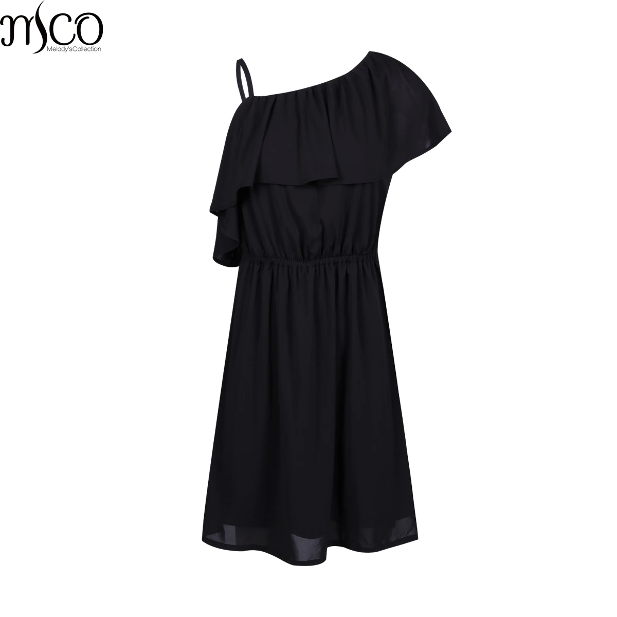 MCO New Summer Sexy One Shoulder Ruffle Shift Dress Casual Black Swing