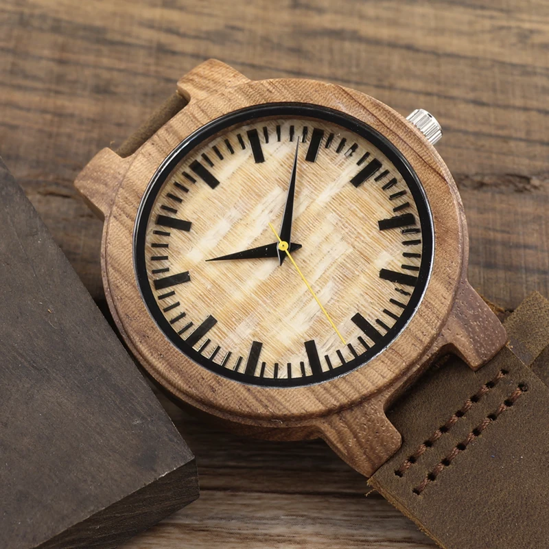 BOBO BIRD Mens Watches Bamboo Wooden Quartz Watches with Japan Movement with Real Leather Strap in Gift box for Women