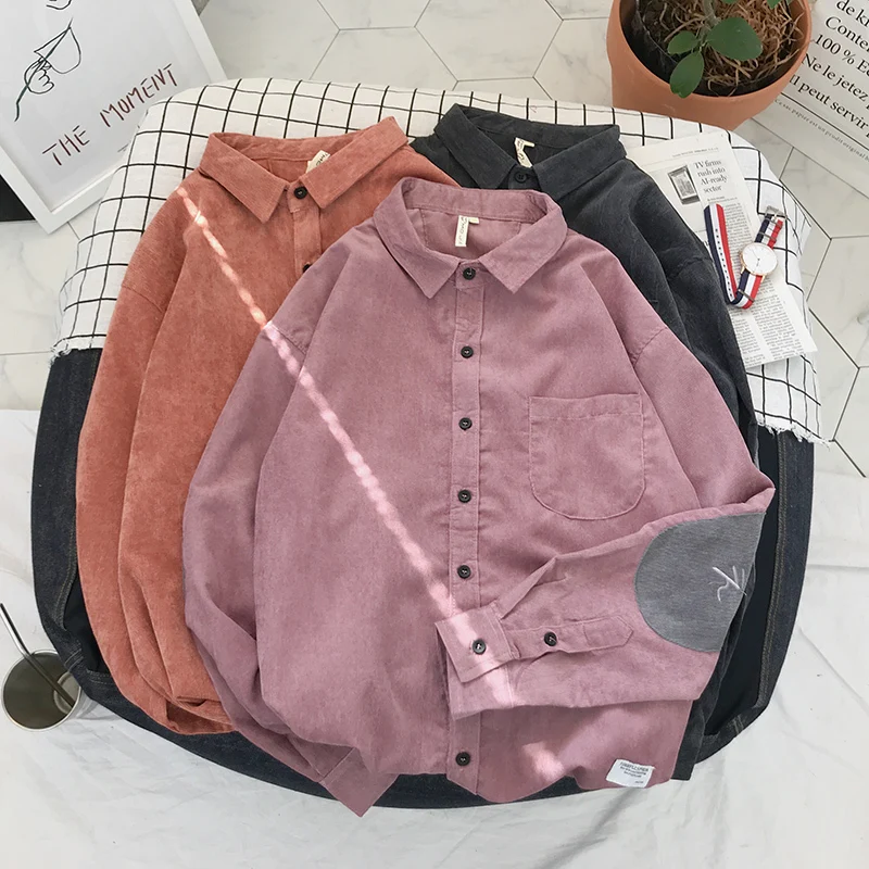 

Fashion Casual Men's Long Sleeve Shirt Spring And Autumn New M-2XL Corduroy Solid Color Loose Top Personality Youth Popular