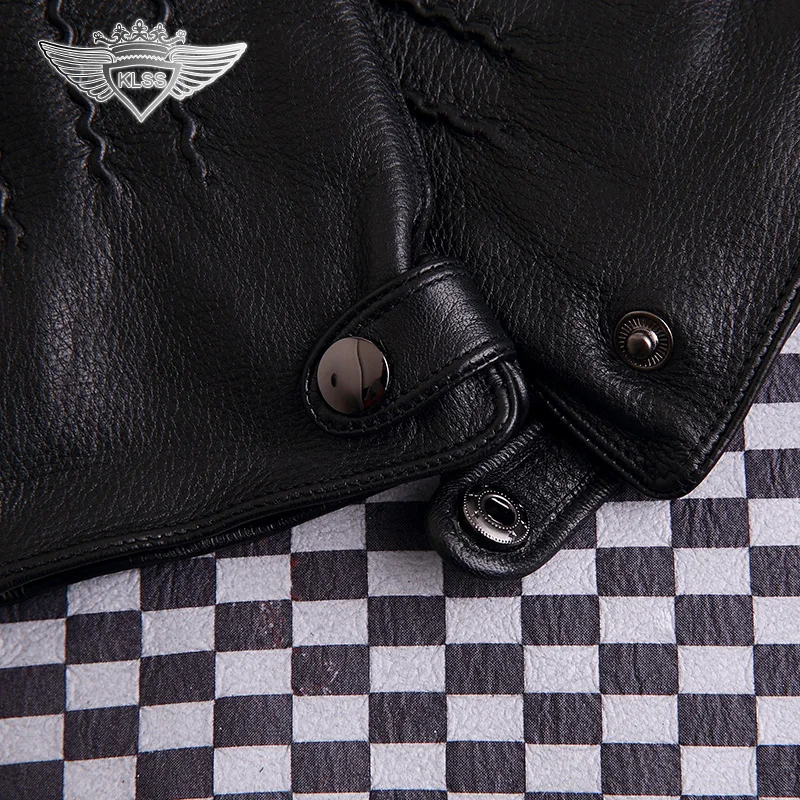High Quality Men Genuine Leather Gloves Luxurious Male Deerskin Gloves Autumn Winter Plus Velvet Warm Fashion Driving Miteens