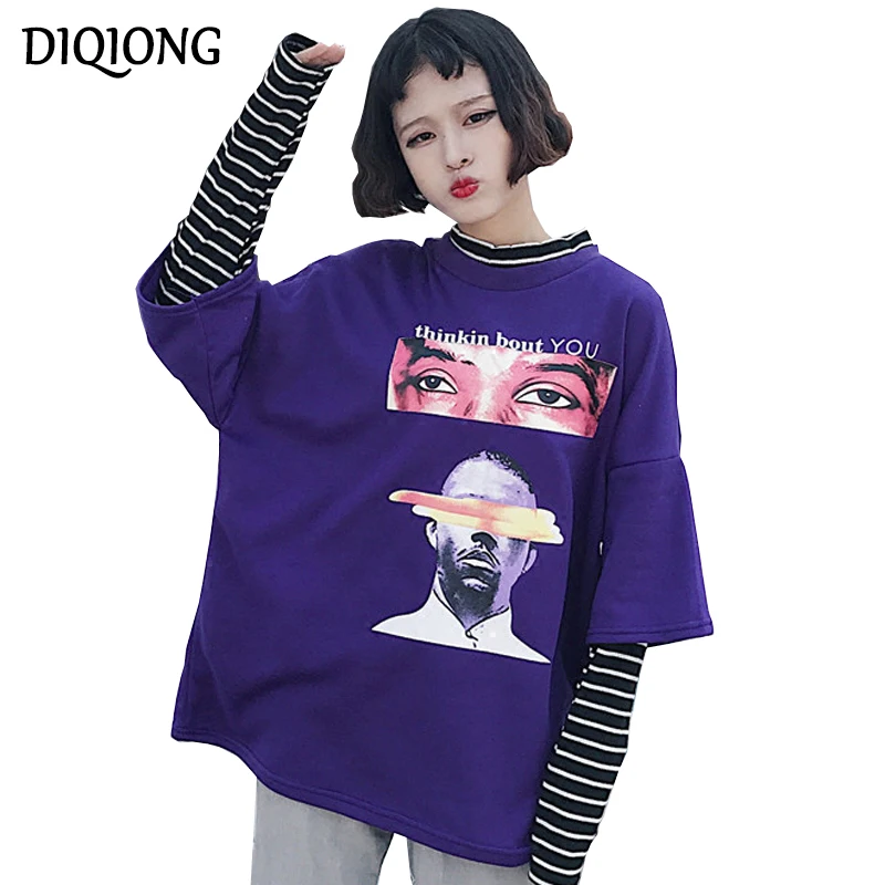 Diqiong 2018 Spring Korean Ulzzang Harajuku Striped Sleeve Fake Two ...