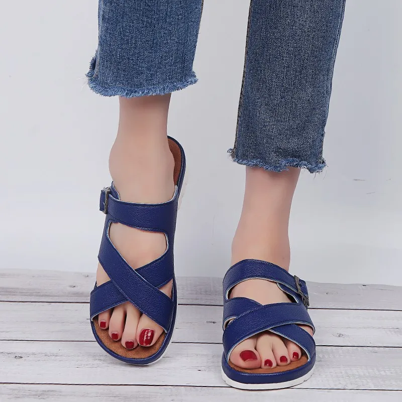 Rimocy flat heels slippers women summer casual beach solid leather platform slides plus size 35-43 european sandalias mujer 2019 | Обувь