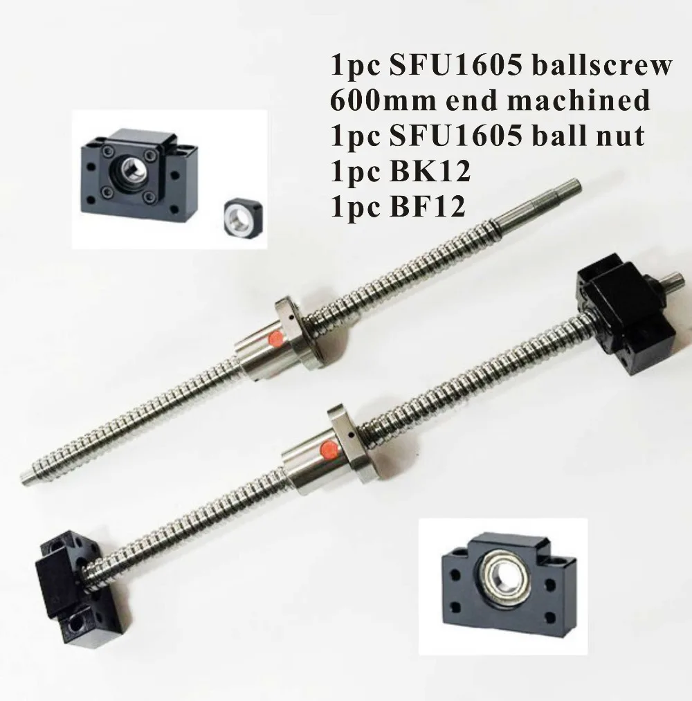 

CNC Ballscrew SFU1605 Set : Ball screw SFU1605 L600mm End Machined + SFU1605 Ball Nut + BK12 BF12 End Support for Ballscrew