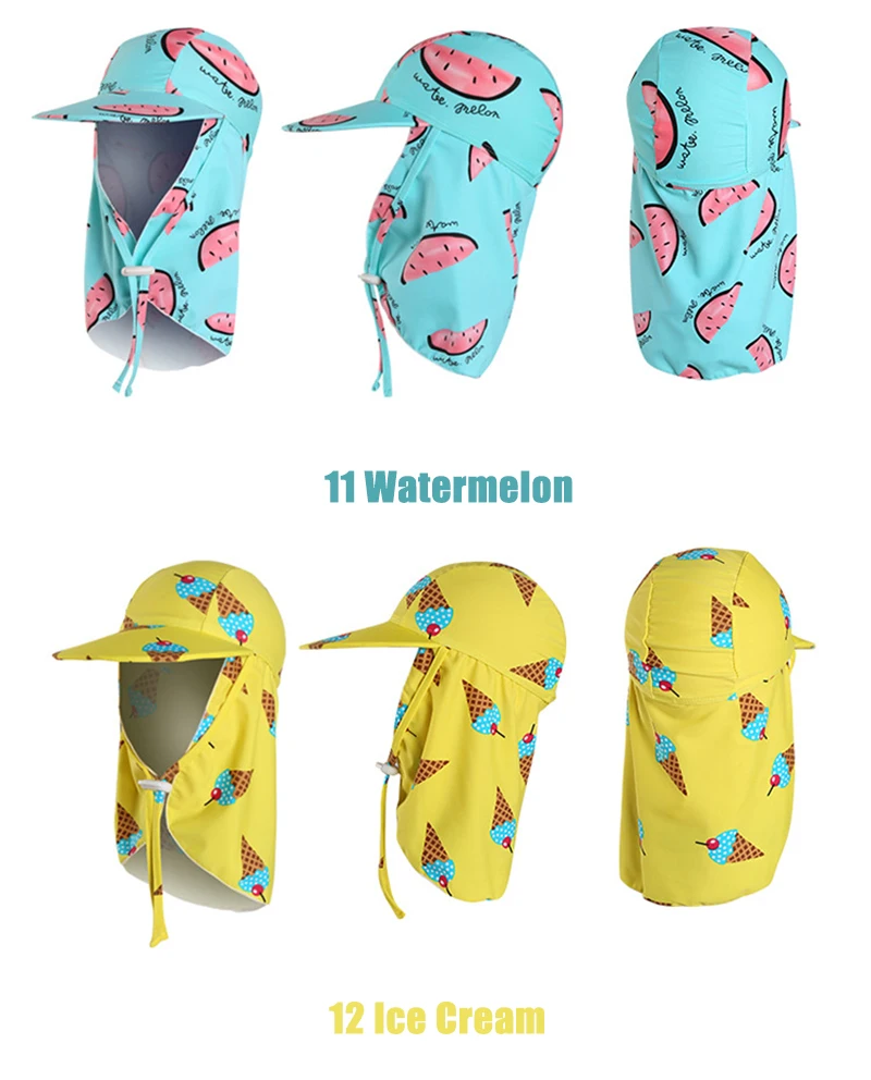 UPF50+ детская шапочка для купания, Пляжная шапочка для плавания с рисунком, накидка для плавания с ушками на шее, шапочка для купания для детей, Пляжная шапка для маленьких мальчиков и девочек