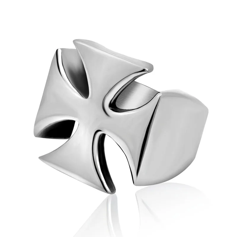 

Men's High Polished Silver Tone Stainless Steel Maltese Cross Ring Band U.S.Size
