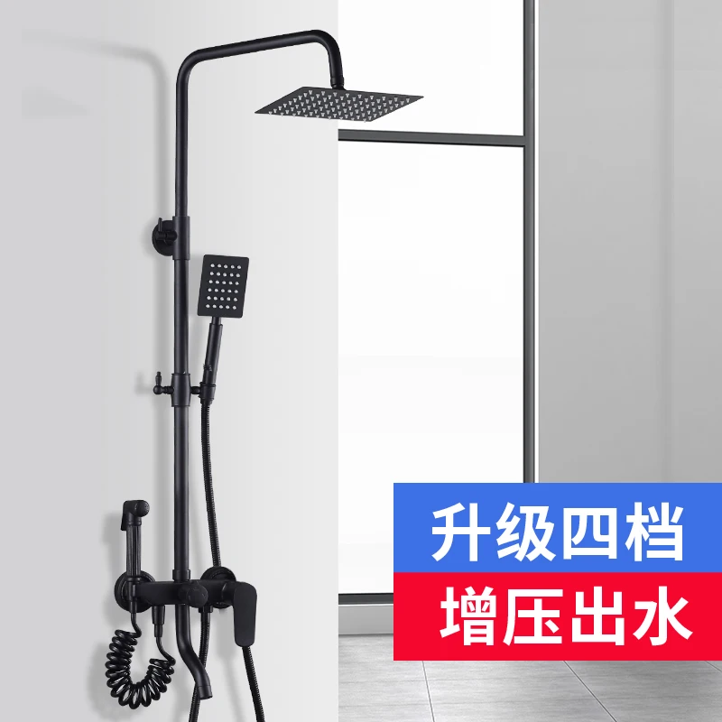 

Brass Water Tap Shower System with Bidet Corner Shelf Black Bathroom Shower Mixer Set Wall Mounted 8" Rainfall Shower Head