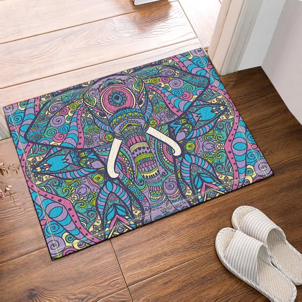 Purple elephants murals Bath Rug, Non Slip Floor Entryways Outdoor