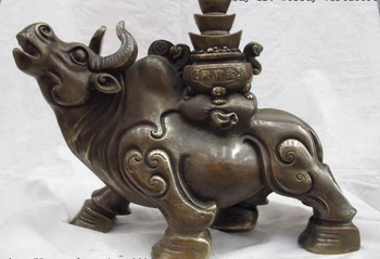 

10 Chinese Copper Bronze Fengshui Lucky Wealth Treasure bowl Cattle bull Wild ox