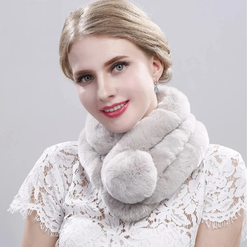 

Wholesale Real Natural Rabbit Fur Scarf Women Winter Rabbit Fur Ring Scarf Genuine Rabbit Fur Scarves