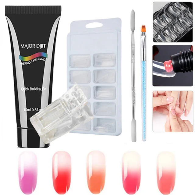 

New5pcs/kit Temperature Change Poly Gel Set LED Clear UV Gel Varnish Nail Polish Art Kit Quick Building For Nails Extensions Gel