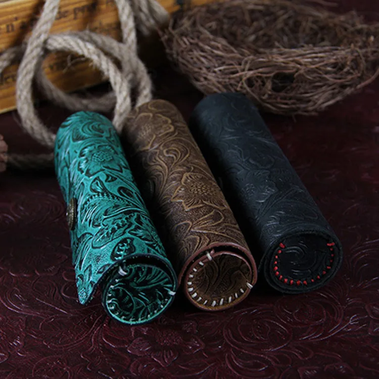 

Retro Style Carved Pattern Design Full Grain Leather Case Storage For Mechanical Vape Mod 25mm Protective Cover Vape Accessory