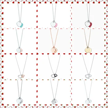 

Original 100% S925 Sterling Silver Double Heart-Shape Open Heart Rounded Pendant Necklace Women Fine High-End jewelry