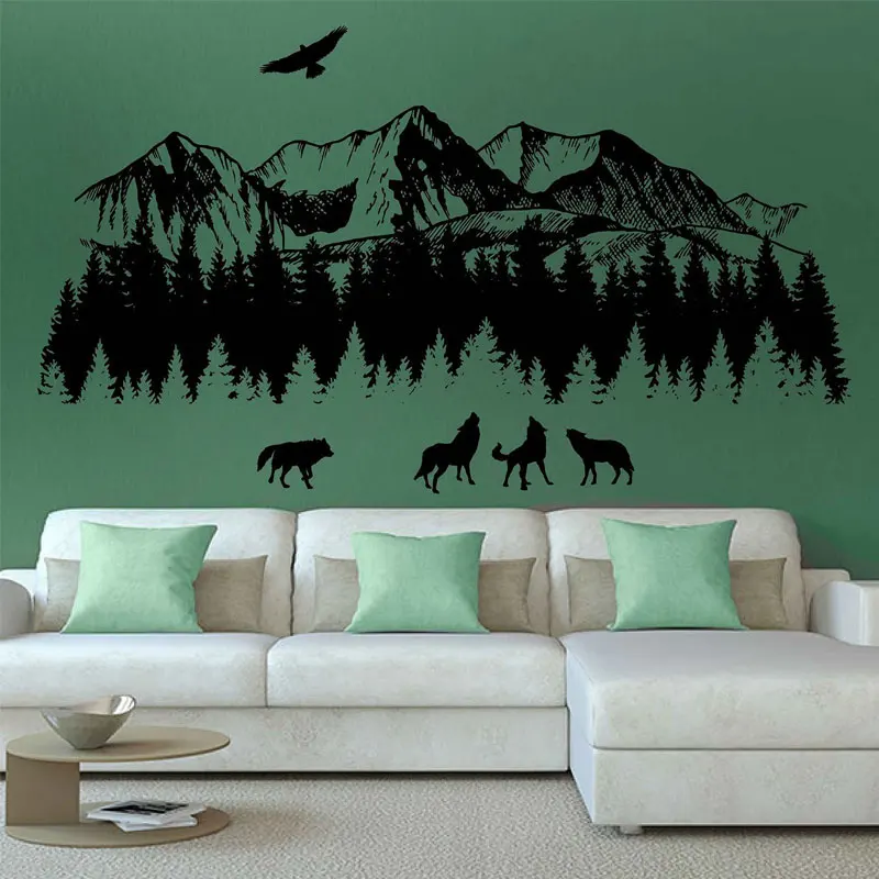 

Woodland Wall Decals Mountain Wolves Wall Art Nursery Decor Woodland Natural Landscap Baby Room For Bedrooms 3120