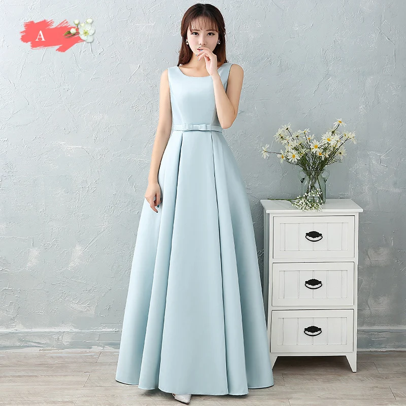 

Elegant Long Bridesmaid Dresses Light Blue Boat Neck Bridesmaid Dress Off the Shoulder Dresses for Wedding Party Mingli Tengda