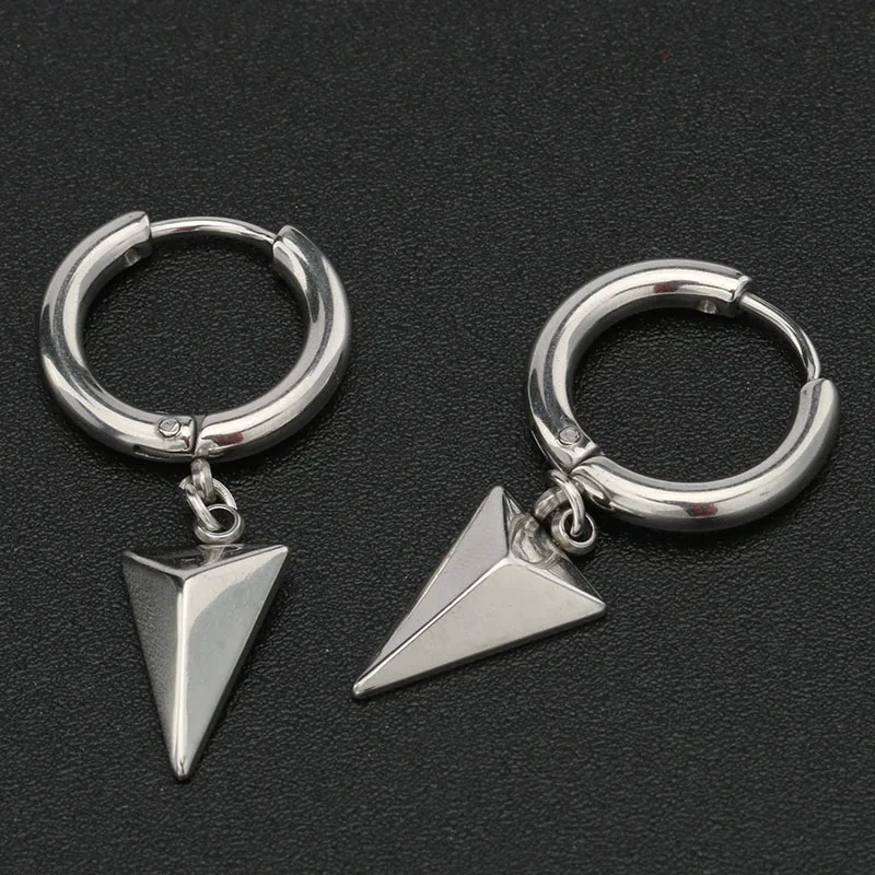 1 пара модных мужских висячих сережек креолы затычки для ушей Титан, сталь, серебро, золотой черный треугольник крутой подарок ювелирные изделия