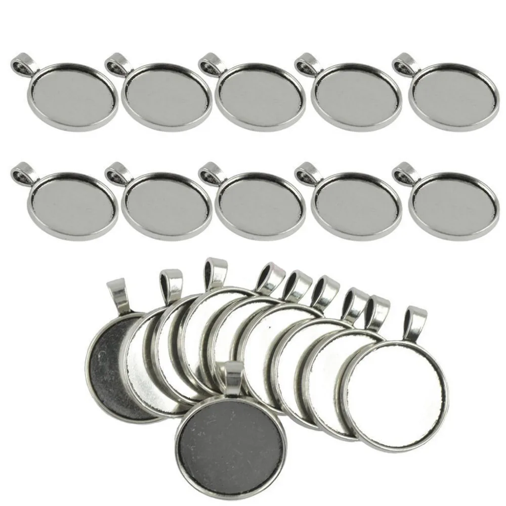 

20pcs 25mm Round Pendant Tray Silver Cabochon Setting Blank Bezel Pendant Base For Necklace Accessories