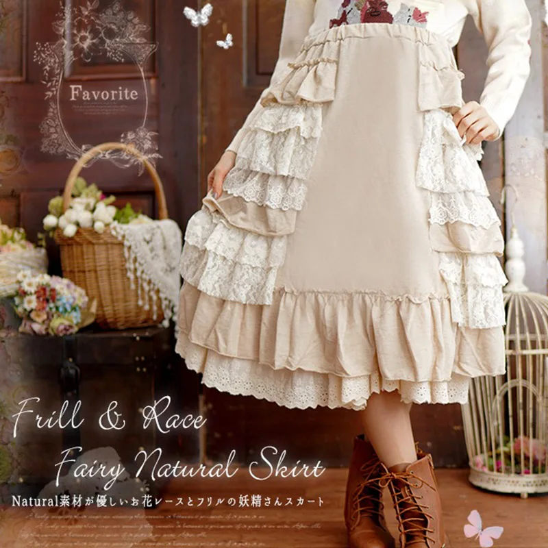 

Harajuku Mori Girl Multilayer Lace Embroidery Stitching Skirt Women Cake Bottom Female Pleated Femmes Bottoming Skirts A068