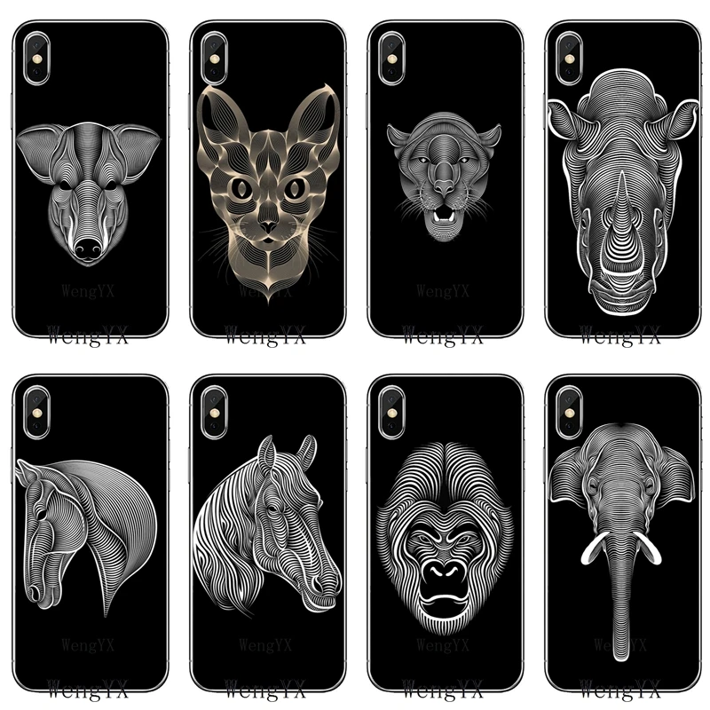 

Art Line Elephant Bull Horse Tiger Lion For Samsung Galaxy S3 S4 S5 S6 S7 edge S8 S9 Plus mini Note 3 4 5 8 Soft phone case