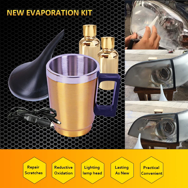 

Car Headlight Refurbished Electrolytic Atomization tool Kit Golden Atomizing Cup with 2 X 30 ML Headlamp Repair Liquids