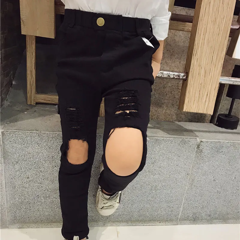 

Children's Jeans 2019 Spring and Autumn Season New Water Wash Break Holes Pants A Boy Break Holes Beggar Long Pants baby jeans