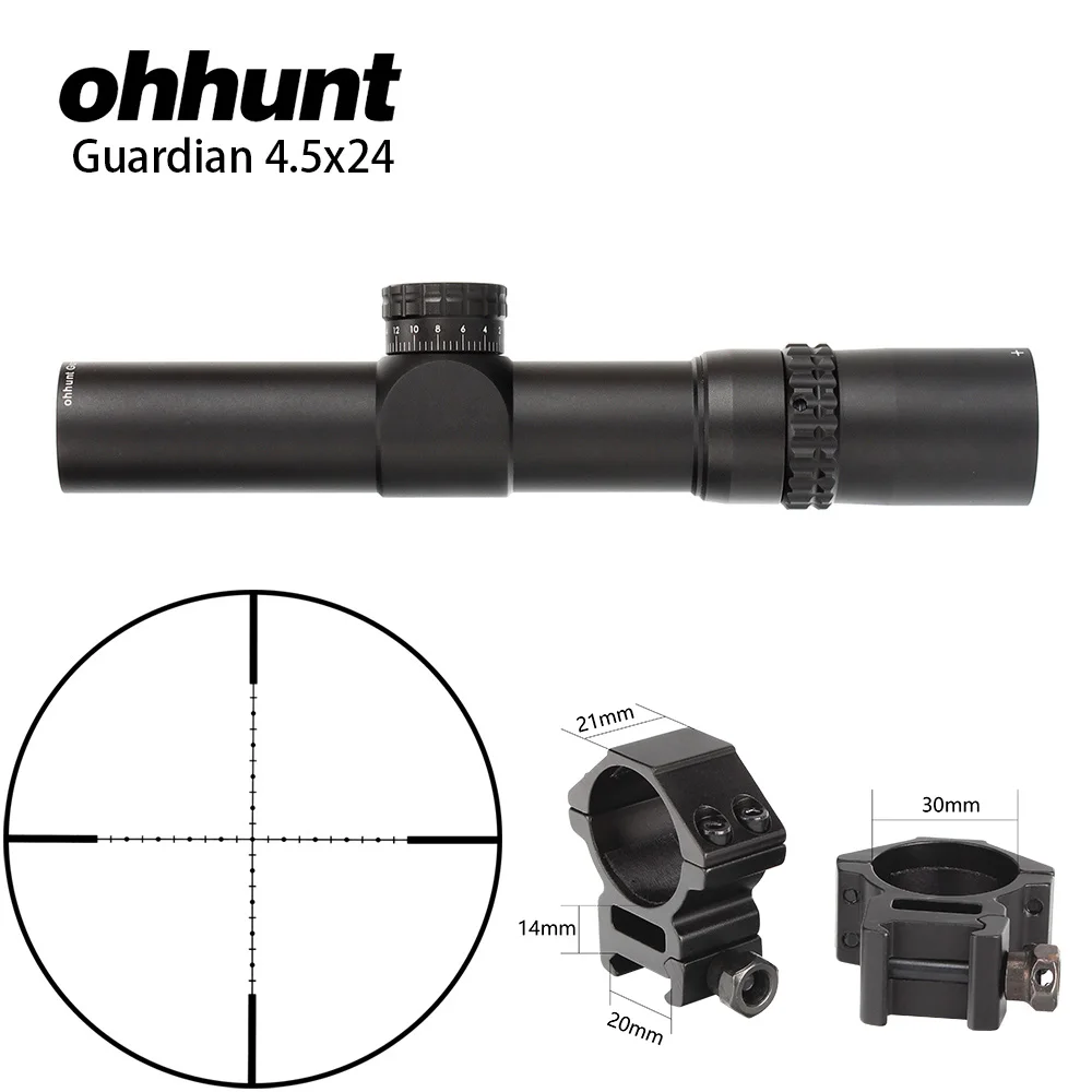 Охотничий оптический прицел ohhunt Guardian 4,5x24, 30 мм, тактический оптический прицел 1/2, полумиллиметровый точечный прицел - Цвет: with Picatinny Rings