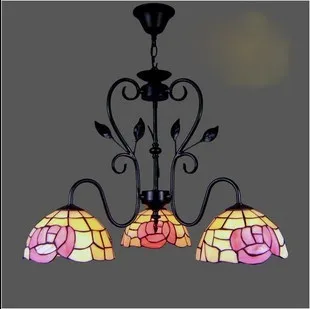 

tiffany style pink flower pendant light 3 heads dining bed room lamp