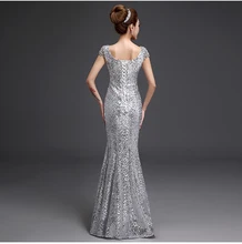 2017 Long Mermaid Evening Dresses Silver Formal Prom Dress Sequins Evening Gowns robe de soiree longue