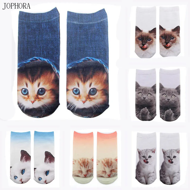 

JOPHORA Hot European and American style fashion men and women socks 3D printed kitten animal boat socks