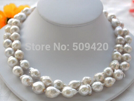 

~~ Free Shipping 2strands 13mm white almost round Edison PEARL NECKLACE MABE