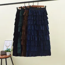 Женские осенне-зимние модные юбки миди, юбки-пачки с оборками, многослойные бархатные юбки с эластичной резинкой на талии, юбки-пачки феи